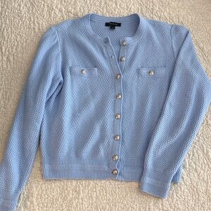 Ann Taylor Light Blue Textured Cardigan with Gold Buttons, Sz M, EUC